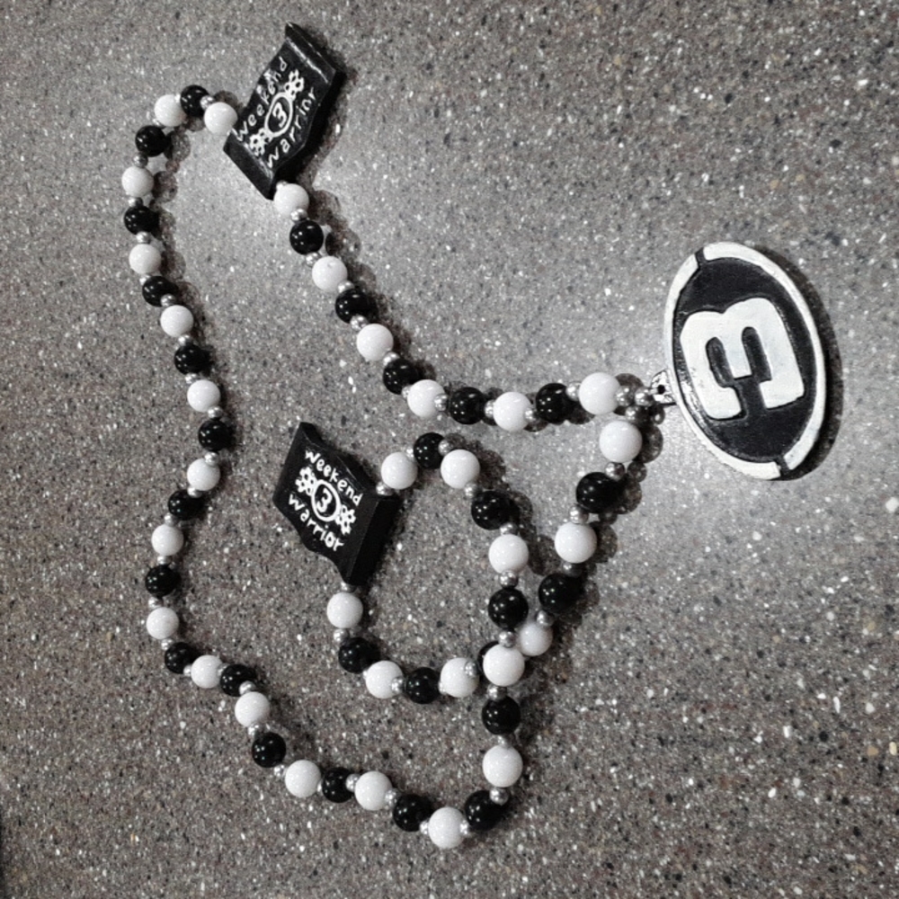 Dale Earnhardt Mardi Gras Beads Black and White